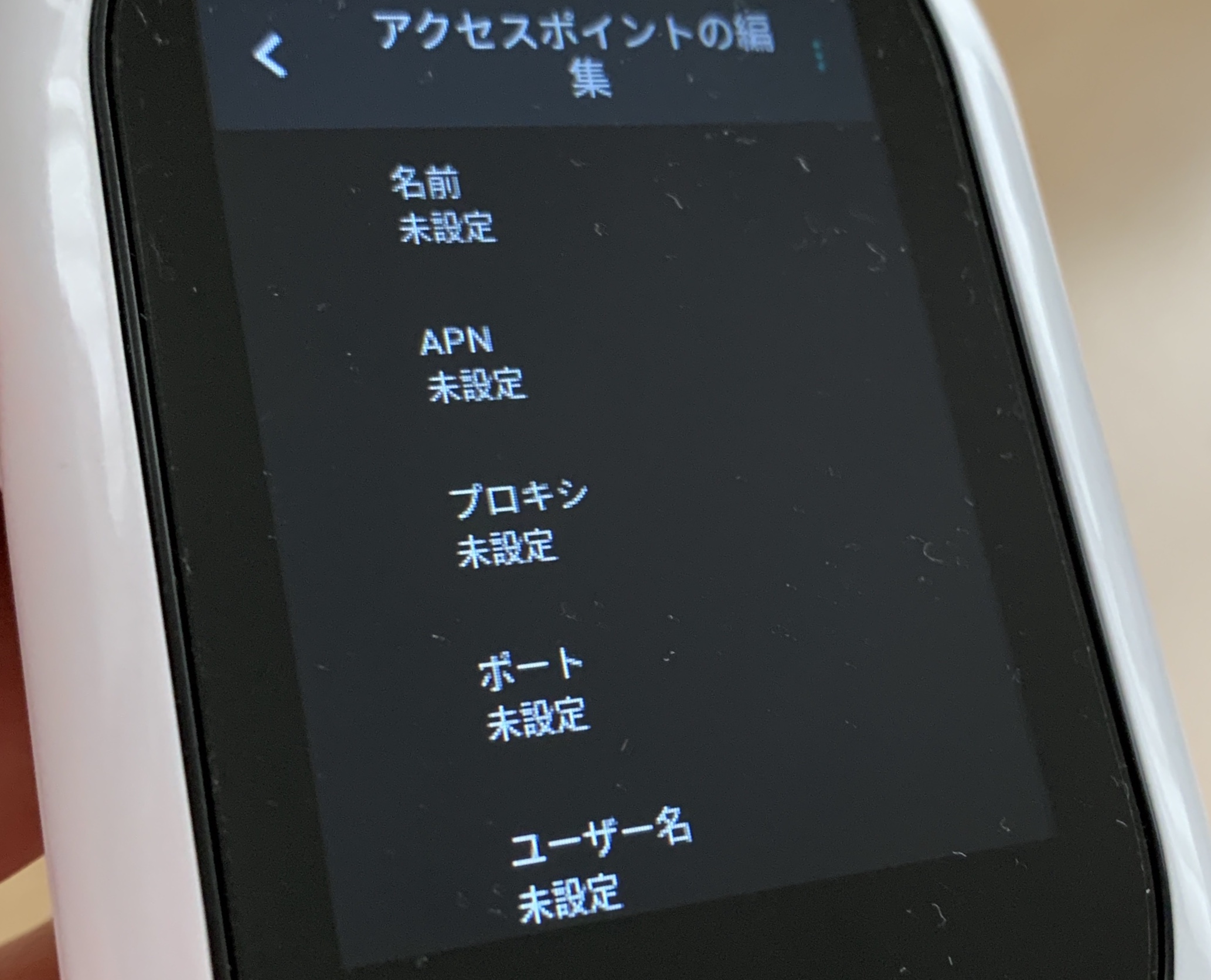 APN(アクセスポイント)設定画面