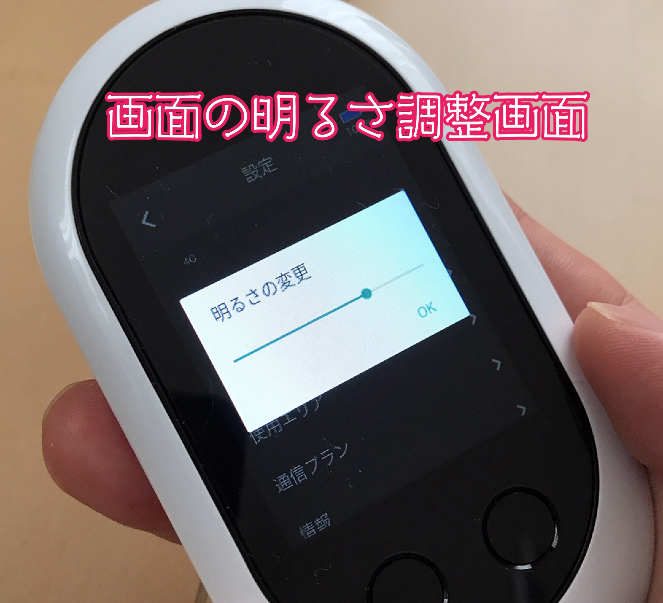 ポケトークW画面の明るさ調整