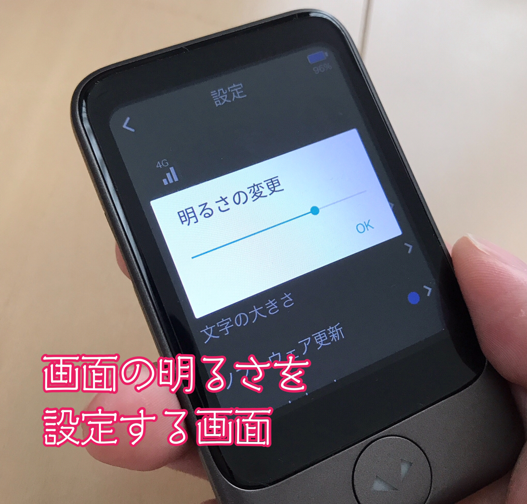 ポケトークS画面の明るさ調整