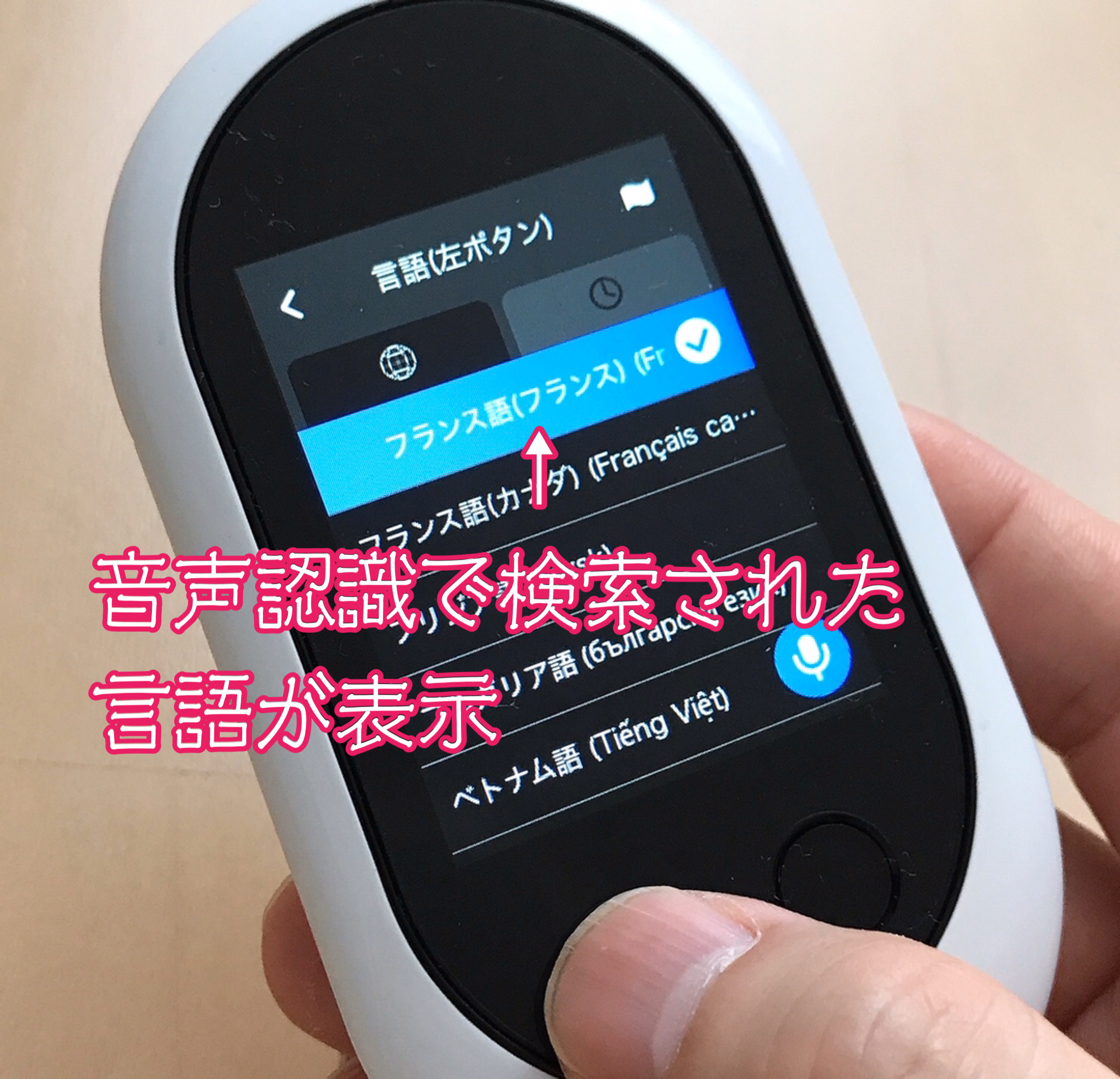 ポケトークW言語音声検索結果画面