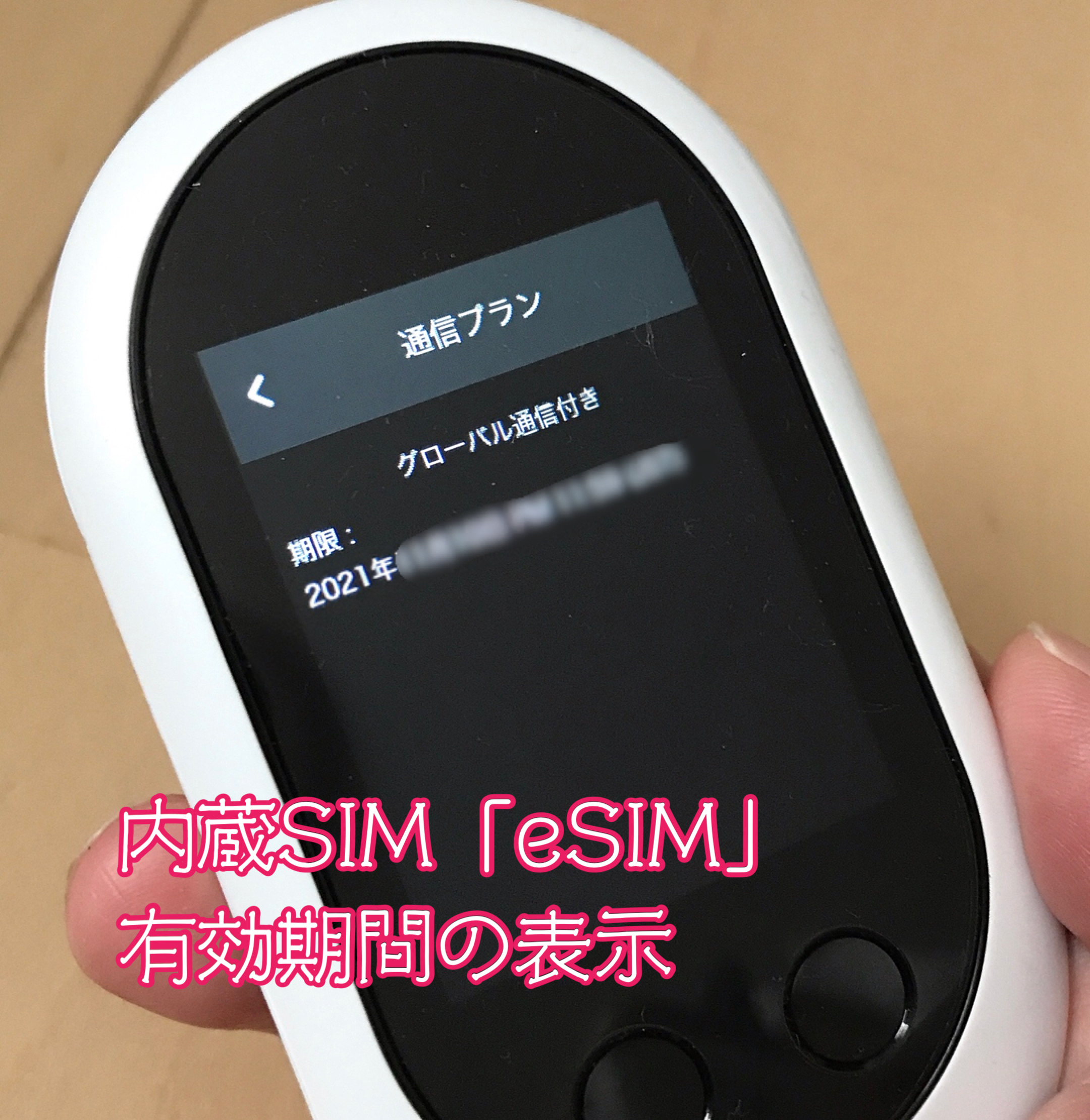 ポケトークW「eSIM」有効期限表示画面